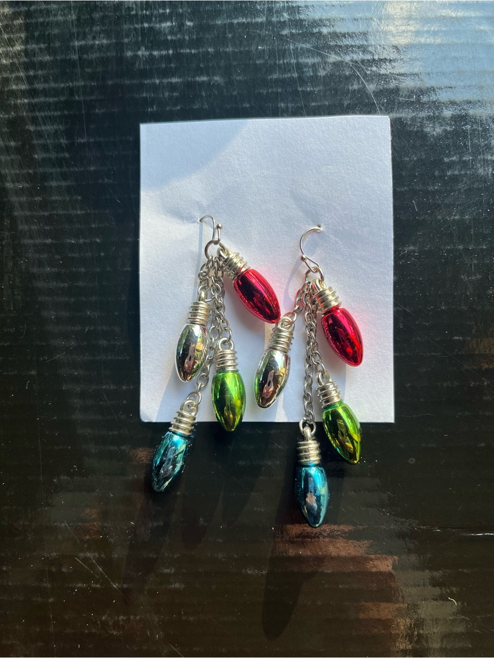 Multicolor Festive Drop Earrings — Red, Green & Blue Charms